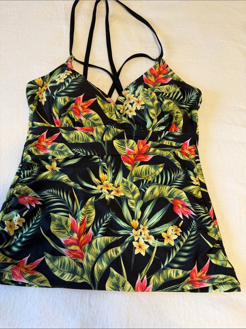 Calila Tropical Floral Strappy Women's Tankini top - Black/Green